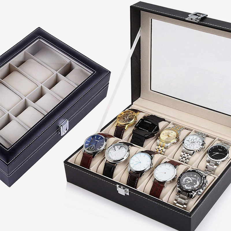 12 slot leather watch storage box